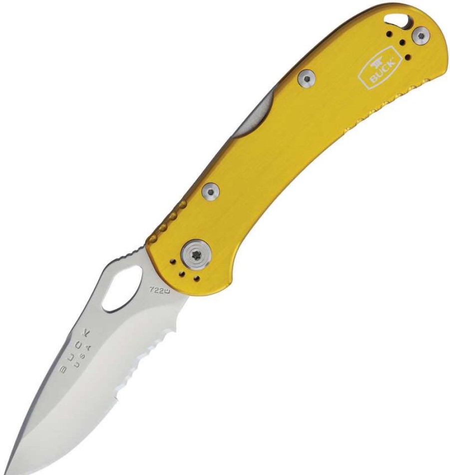 Knives * | Fire Sale Bu722Ywx1 Buck Spitfire Lockback Pocket Knife Yellow Serrated